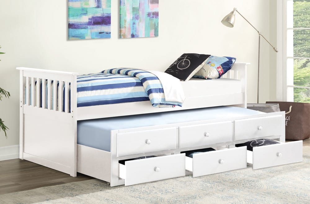 T-2100W 39″ Captains Bed (White) bunk bed - Furniture Trends