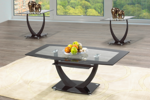 Black Trimmed Tempered Glass Coffee Table Set