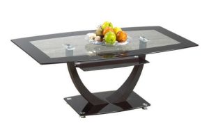 Black Trimmed Tempered Glass Coffee Table Set