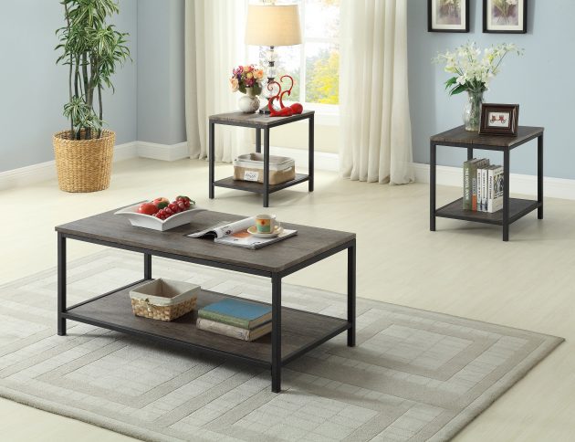 Industrial-Style Coffee Table Set with Metal Frame