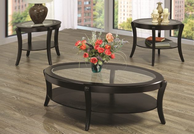 Black Glass Coffee Table Set