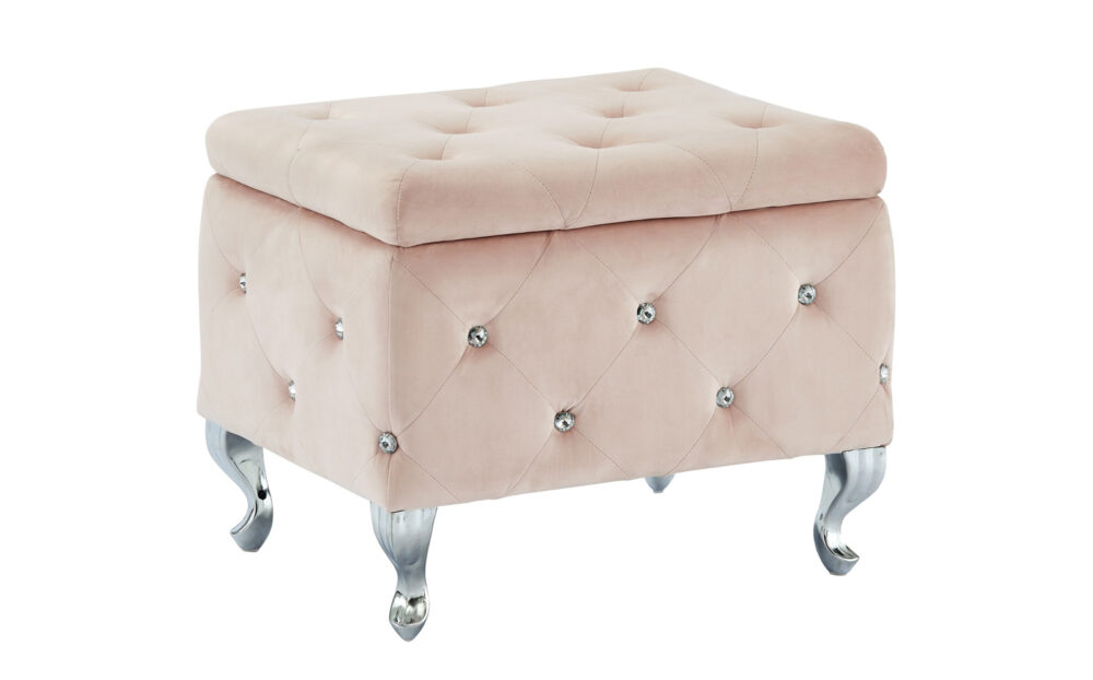 Worldwide Monique Square Storage Ottoman in Blush Pink