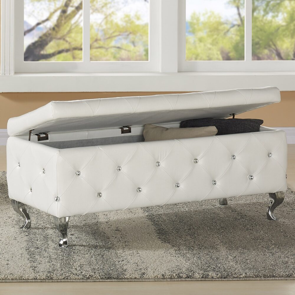 Alternative view of Worldwide Monique Rectangular Storage Ottoman in White