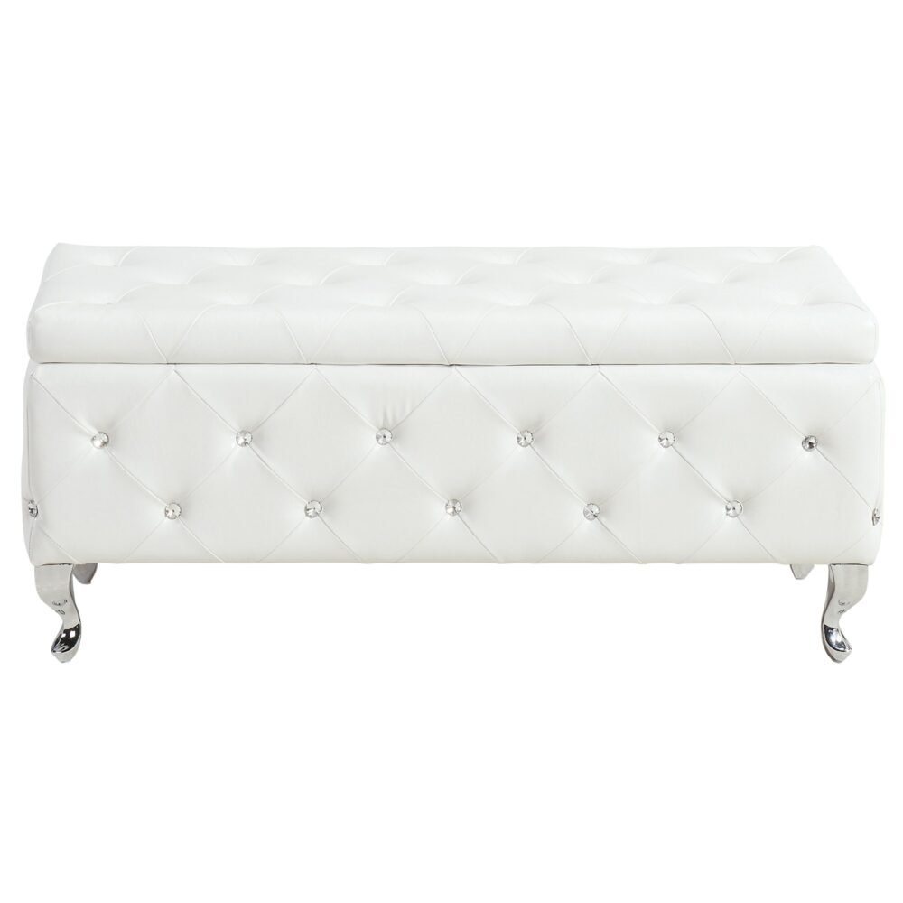Worldwide Monique Rectangular Storage Ottoman in White