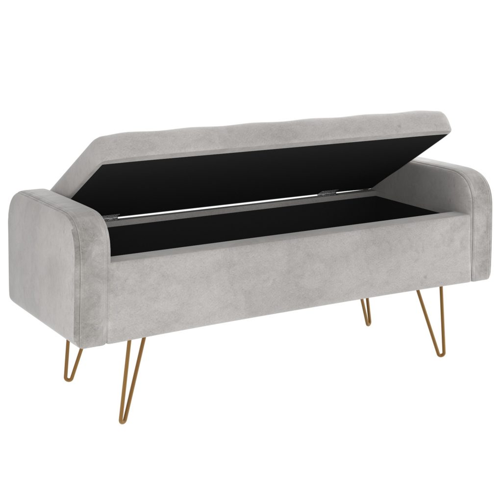 Worldwide Sabel Storage Ottoman/Bench in Grey with Gold Leg Furniture