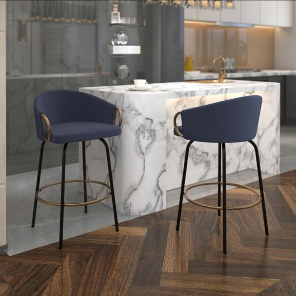 Alternative view of Lavo 26" Counter Stool, Set of 2 in Blue and Black and Gold