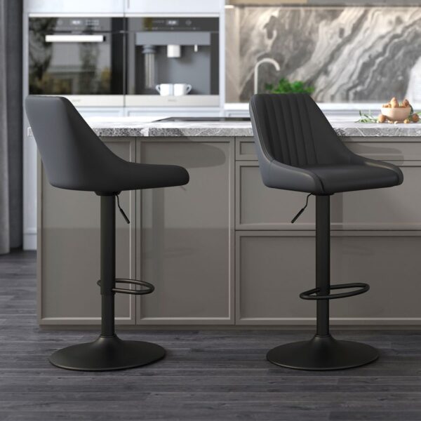 Alternative view of Kron Adjustable Height Air-Lift Swivel Stool, Set of 2, in Black Faux Leather