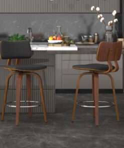 Alternative view of Zuni 26" Counter Stool with Swivel in Black Faux Leather and Walnut
