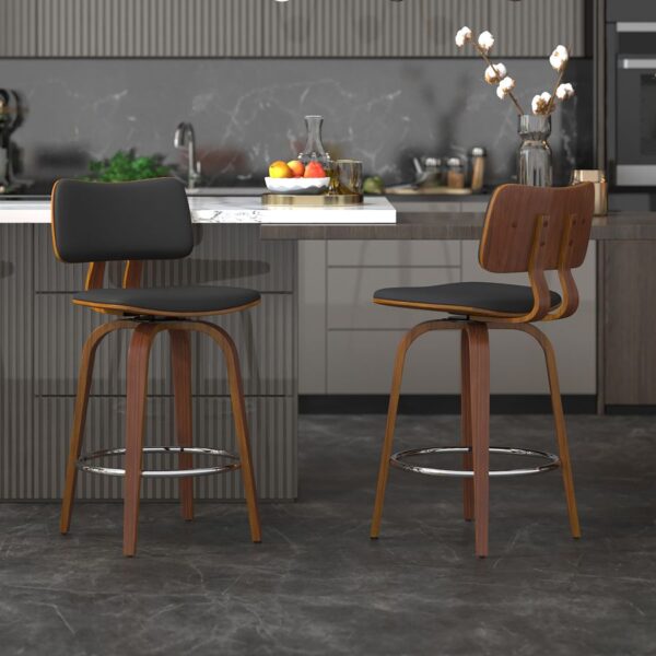 Alternative view of Zuni 26" Counter Stool with Swivel in Black Faux Leather and Walnut