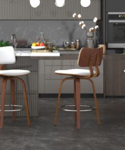Alternative view of Zuni 26" Counter Stool with Swivel in White Faux Leather and Walnut