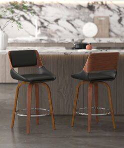 Alternative view of Hudson 26" Counter Stool with Swivel in Black Faux Leather and Walnut