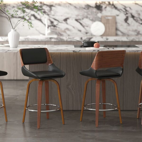 Alternative view of Hudson 26" Counter Stool with Swivel in Black Faux Leather and Walnut