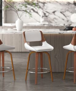 Alternative view of Hudson 26" Counter Stool with Swivel in White Faux Leather and Walnut