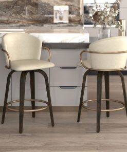 Alternative view of Lawson 26" Counter Stool, Set of 2, with Swivel in Vintage Ivory, Brown and Aged Gold