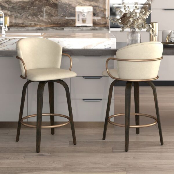 Alternative view of Lawson 26" Counter Stool, Set of 2, with Swivel in Vintage Ivory, Brown and Aged Gold