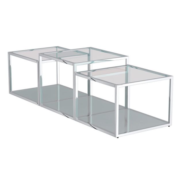 Casini 3pc Multi-Tier Coffee Table Set In Silver