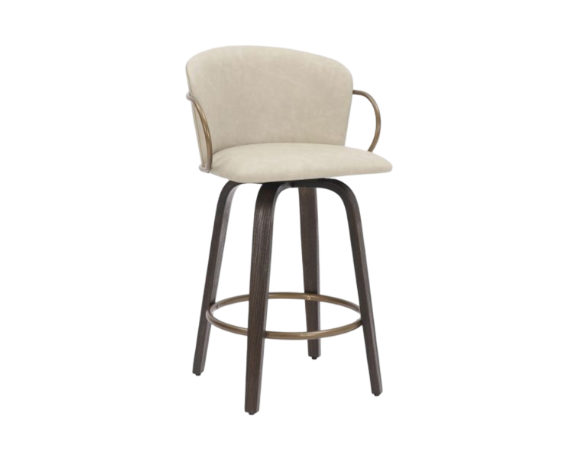 Lawson 26" Counter Stool, Set of 2, with Swivel in Vintage Ivory, Brown and Aged Gold