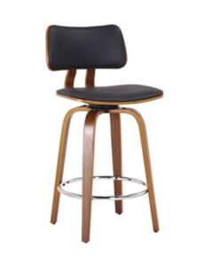 Zuni 26" Counter Stool with Swivel in Black Faux Leather and Walnut