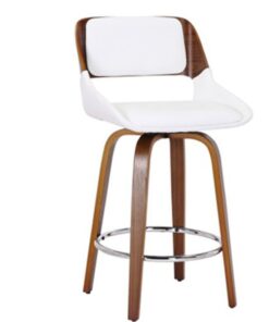 Hudson 26" Counter Stool with Swivel in White Faux Leather and Walnut