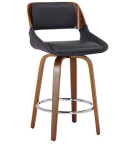 Hudson 26" Counter Stool with Swivel in Black Faux Leather and Walnut