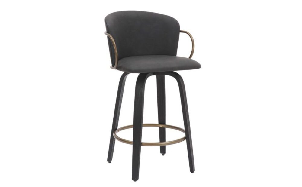 Lawson 26" Counter Stool, Set of 2, with Swivel in Vintage Charcoal, Black and Aged Gold