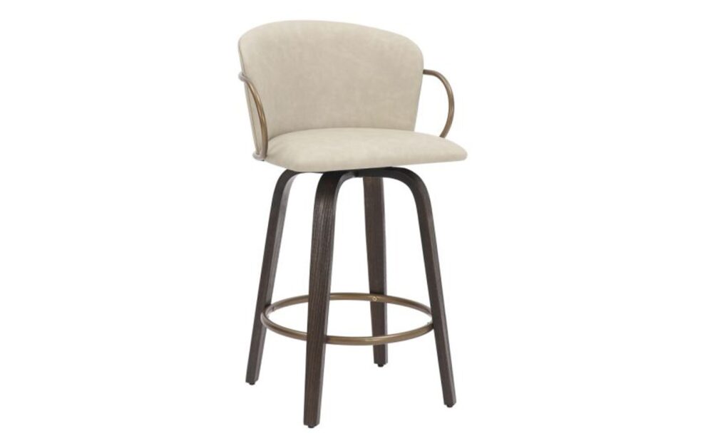 Lawson 26" Counter Stool, Set of 2, with Swivel in Vintage Ivory, Brown and Aged Gold