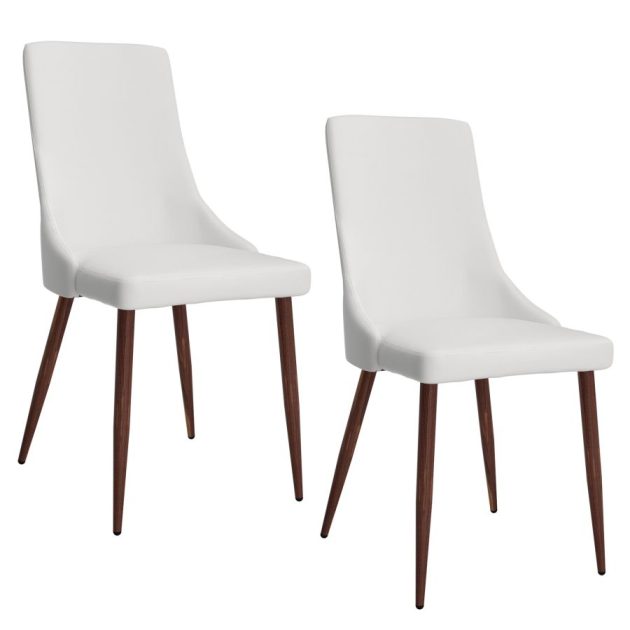 Cora Faux Leather Side Chair, Set Of 2 In White And Walnut - Image 3