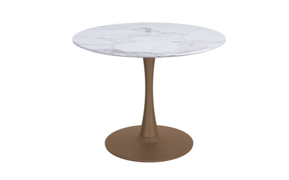 Zilo Inch Round Dining Table In White Faux Marble And Aged Gold