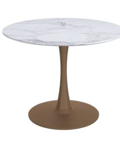 Zilo Inch Round Dining Table In White Faux Marble And Aged Gold