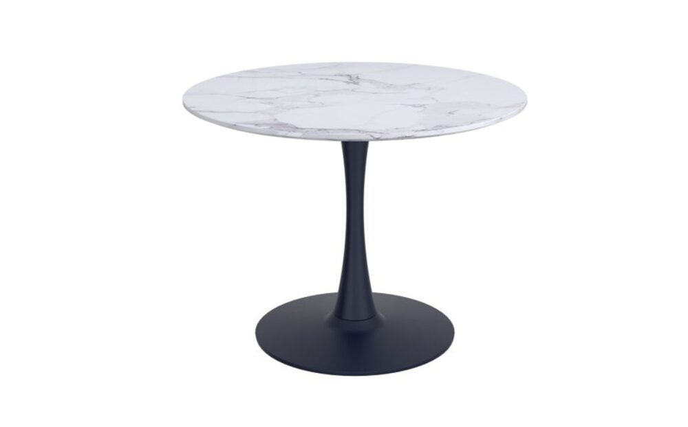 Zilo 48 Inch Round Dining Table In White Faux Marble And Black