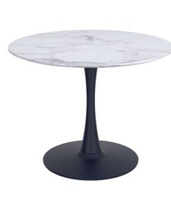 Zilo 48 Inch Round Dining Table In White Faux Marble And Black