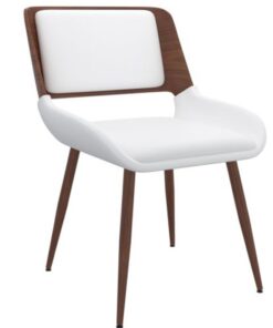 Hudson Side Chair In White Faux Leather And Walnut