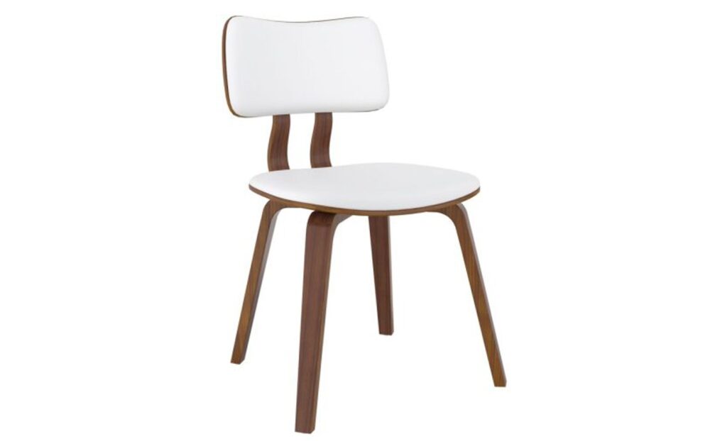 Zuni Side Chair In White Faux Leather And Walnut