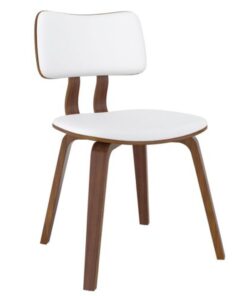 Zuni Side Chair In White Faux Leather And Walnut