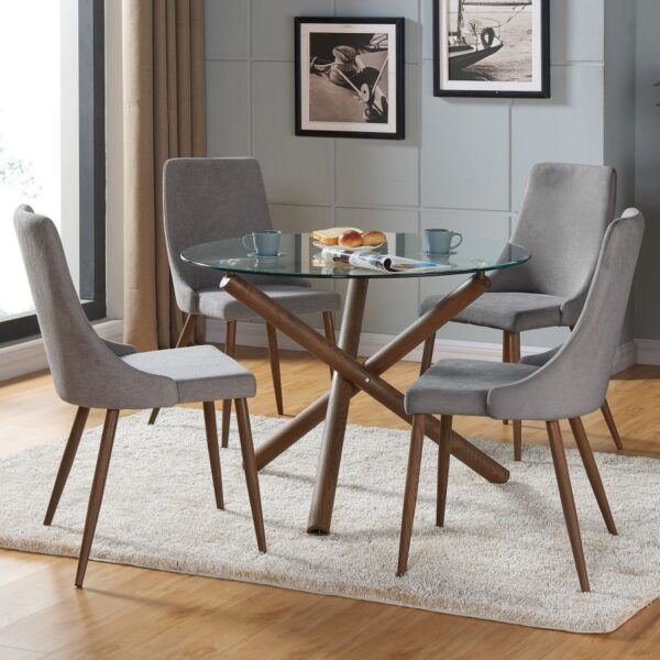Alternative view of Rocca/Cora 5pc Dining Set In Walnut With Grey Chair