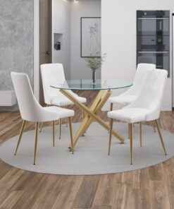 Carmilla/Antoine 5pc Dining Set In Aged Gold With White Chair