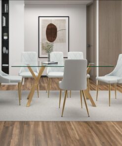 Stark/Antoine 7pc Dining Set In Aged Gold With Light Grey Chair