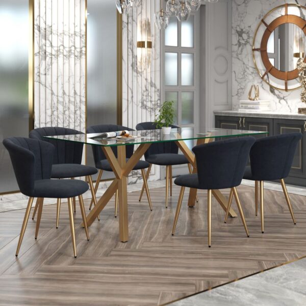 Stark/Orchid 7pc Dining Set In Aged Gold With Black Chair