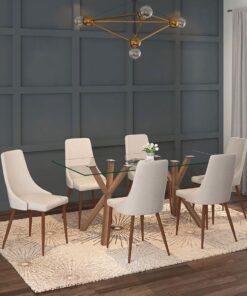 Stark/Cora 7pc Dining Set In Walnut With Beige Chair