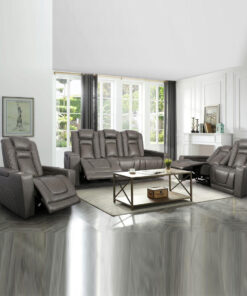 Inox Real Leather Match Power Grey Reclining Sofa