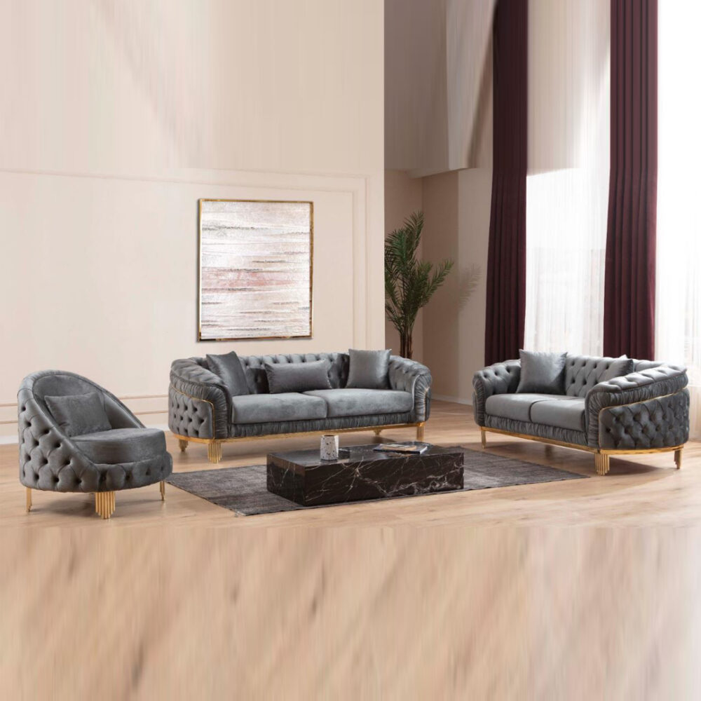 Vanessa Light Grey 3pc Sofa Set