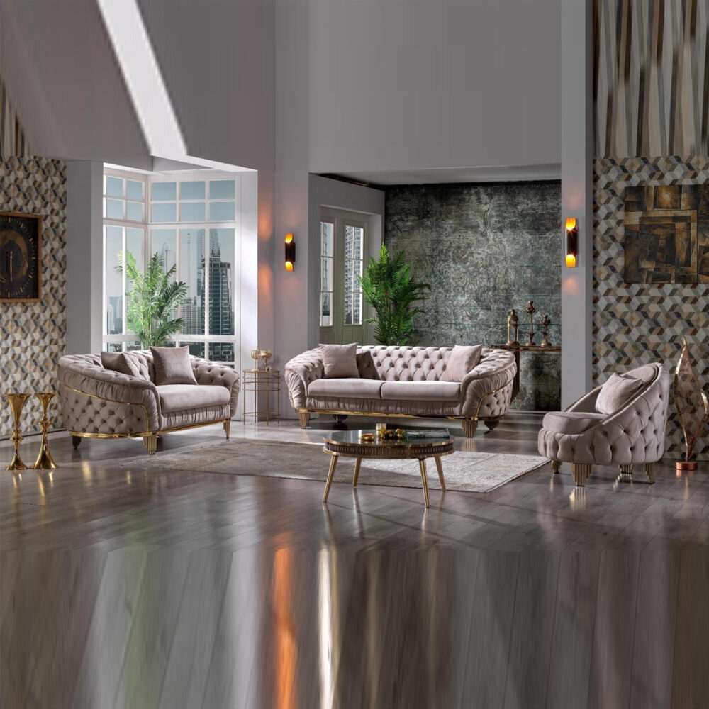 Vanessa Taupe 3pc Sofa Set