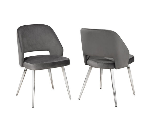 Dining Chair, Set Of 2 - Grey Velvet