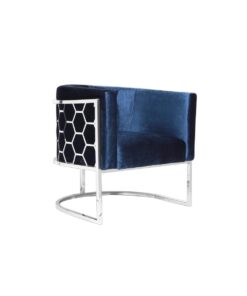 HONEYCOMB Accent Chair GY-AC-8148, Blue velvet, Polished steel frame