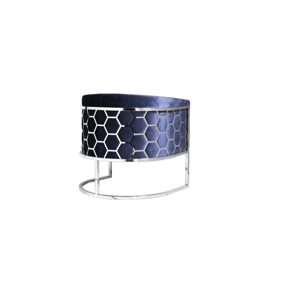 Alternative view of HONEYCOMB Accent Chair GY-AC-8148, Blue velvet, Polished steel frame