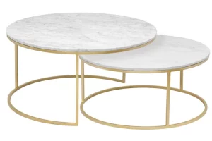 AMELIA Nesting Coffee Tables (set of 2) Marble top Gold finish