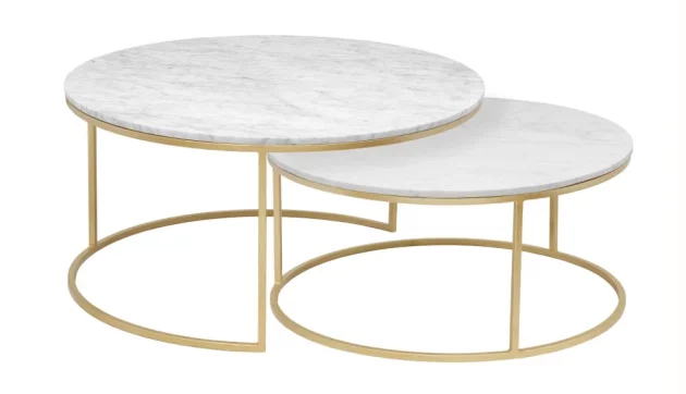 AMELIA Nesting Coffee Tables (set of 2) Marble top Gold finish