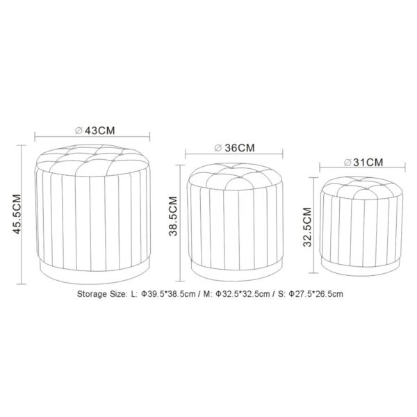 Alternative view of Lexi 3pc Round Storage Ottoman Set in Beige and Black