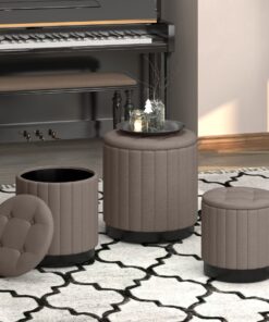 Alternative view of Lexi 3pc Round Storage Ottoman Set in Warm Grey and Black
