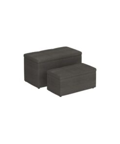 Levi 2pc Rectangular Storage Ottoman Bench Set in Charcoal Fabric